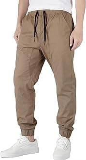 Khaki Chino Joggers for Men Twill Stretch Casual Pants with Pockets