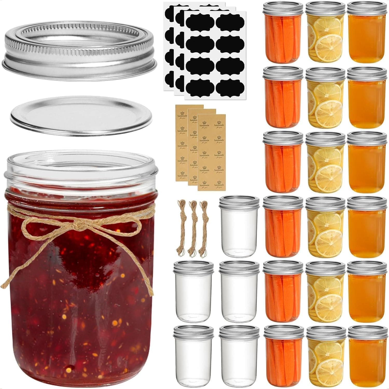 ComSaf Small Mason Jars 8 oz 24Pcs Bulk Set, Half Pint Regular Mouth Mason Jar with Lids and Seal Bands, Glass Canning Jars for Jam, Jelly, Spice, Meal Prep, Shower Wedding Favors, DIY Candles Decor