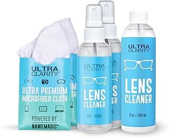 Powered by Nano Magic Eyeglass Lens Cleaning Spray | 10oz Value Pack | 2 2oz Sprays, 6oz Refill, 2 Microfiber Cloths | Ideal for Glasses, Phone, Screens, Optic Surfaces Coated Surfaces