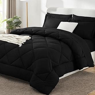 CozyLux King Size Comforter Set Black - 7 Pieces Bed in a Bag King, Luxury Soft Bed Set for All Seasons, Bedding Set with Down Alternative Comforter, Sheets, Pillowcases & Shams
