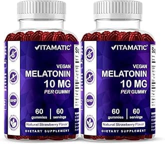 Vitamatic Melatonin 10 mg Vegetarian Gummies – Non-Habit Forming – 60 Gummies per Bottle – 2-Pack (Total 120 Vegan Gummies)