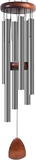 Bursvik Large Aluminium Wind Chimes 37 Inches to Create a Zen Atmosphere Suitable for Outdoor, Garden, Patio Decoration. Classic Wind Chimes with Wind Catcher Suitable as A Gift for Unisex,Silver Grey