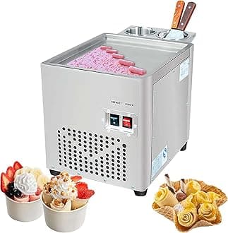Commercial Rolled Ice Cream Machine, Stir-Fried Ice Cream Roll Machine with Single Square Pan, Stainless Steel Stir-Fried Ice Cream Roll Maker, Yogurt Cream Machine for Bars Cafe Dessert Shops