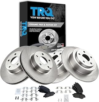 TRQ Front and Rear Ceramic Brake Pad and Rotor Set Compatible with 00 Subaru Outback; 00-01 Legacy with 277mm Diameter Front Rotors; 02 Legacy L with 277mm Diameter Front Rotors