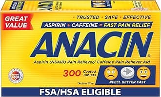Anacin Aspirin & Caffeine Fast Pain Relief, Eases Minor Aches and Pains Due to Headache, Muscle Aches & Arthritis, 300 Count