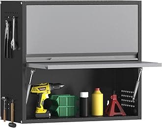 Coolsun 2 Door Metal Wall Cabinet, Garage Wall Cabinet with Up-Flip Door, 25.6" H Wall Mounted Metal Storage Cabinet for Garage,Basement,Ware House Assembly Required