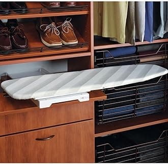 Ironing Board Shelf Mounted, Folding, White Gray Stripes