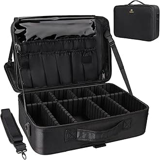 Travelmall Professional Makeup Train Case Cosmetic organizer Make Up Artist Box 3 layer Large size with Adjustable Shoulder for Makeup Brush set Hair style nail beauty tool 16.54" *11.42"*5.51" Black