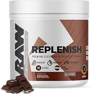 - RAW Replenish, Premium Electrolytes Powder Recovery Formula, Chocolate (60 Servings) - Flavored Electrolyte Drink Mix Supplement for Hydration, Replenishment, Endurance & Performance Workouts