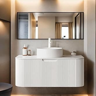 36 inch Bathroom Vanity with Sink, Floating Cabinet with Ultra-Thin Ceramic Basin and Marble Top, Large Storage Drawer, Soft-Close Design, White