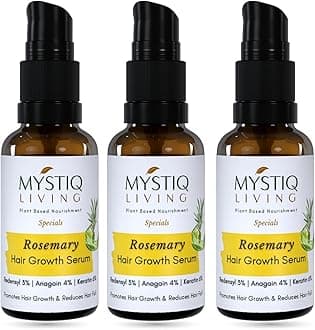 Mystiq Living Rosemary Hair Growth Serum for Scalp (3 Month Pack) with 3% Redensyl, 4% Anagain, 6% Keratin - 90 ML | Strengthens Hair, Reduces Hair Fall | Women & Men
