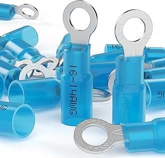 AIRIC 16-14 AWG - #10 Heat Shrink Ring Terminals, Copper Terminal Connector Ends, Battery Cable End Lugs, Blue Insulated Electrical Crimp Wiring Connectors, Wire Lug for 16, 14 Gauge Wires, 100 PCS