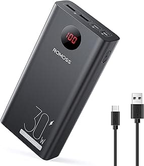 ROMOSS Power Bank, 30,000mAh Portable Charger with 30W USB-C Fast Charging for ipad, External Battery Pack with 3 Outputs& 3 Inputs for iPhone15/14/13/12, Sumsung and More (30000mAh)