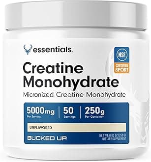 Bucked Up Pure Micronized Creatine Monohydrate for Women and Men - Easy to Mix and Unflavored - 5G Per Serving - 50 Servings - 250 Grams Per Container