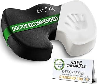 Premium Comfort Seat Cushion - Non-Slip Orthopedic 100% Memory Foam Coccyx Cushion for Tailbone Pain - Cushion for Office Chair Car Seat - Back Pain & Sciatica Relief (Black)