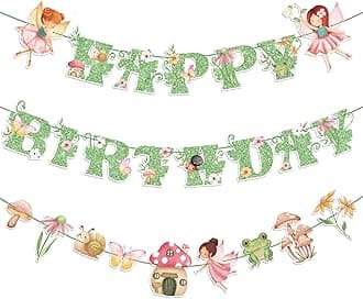 3 Pcs Fairy Birthday Party Decorations Green Glitter Happy Birthday Banner Colorful Hanging Decor Funny Banner Cutout Garland for Themed Decorations Bridal Shower Garden Party Supplies