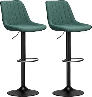 HOMCOM Modern Bar Stools Set of 2, Height Adjustable Swivel Bar Chairs with Backrest, Gas Lift and Footrest, Chenille Barstools for Breakfast Counter, Kitchen Island, Green