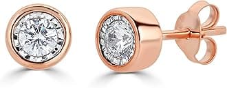 Women Round Diamond Stud Earrings Set In 925 Sterling Silver | Natural or Lab Grown | 14K Gold Bezel | White Yellow or Rose | Independent Lab Certified | Hypoallergenic