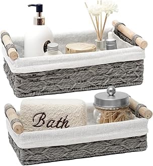 Storage Basket Wicker Baskets for Organizing Storage Bins for Counter Toilet Paper Storage Basket for Toilet Tank Top (Set of 2,Grey)