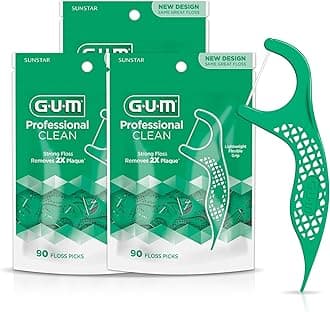 GUM Professional Clean Floss Pick - Super Strong Shatterproof Floss, Easy Grip Handle - Adult Dental Flosser - Fresh Mint Flavor, 90ct (3 Pack)