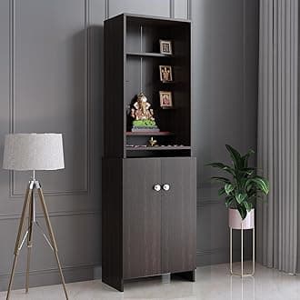 FURNEASER Shrisha Wooden Pooja Mandir for Home with Spacious Storage | Engineered Wood Floor-Standing Temple with Decorative Shelves | Wenge Finish, 161x50x43 cm Prayer Unit