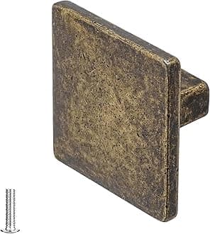 Decoranddecor Calla Square Cabinet Knob Door Pull Handle Kitchen Cupboard Furniture Drawer (1 Pack, Antique Brass)