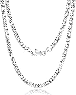 18k Gold Plated S925 Sterling Silver Chain Necklace for Men Women, 3.5mm, 4mm, 5mm Diamond Cut Cuban Link Chain, Sturdy & Shiny & Not Easy to Fade & Comfortable 16 18 20 22 24 26 Inch