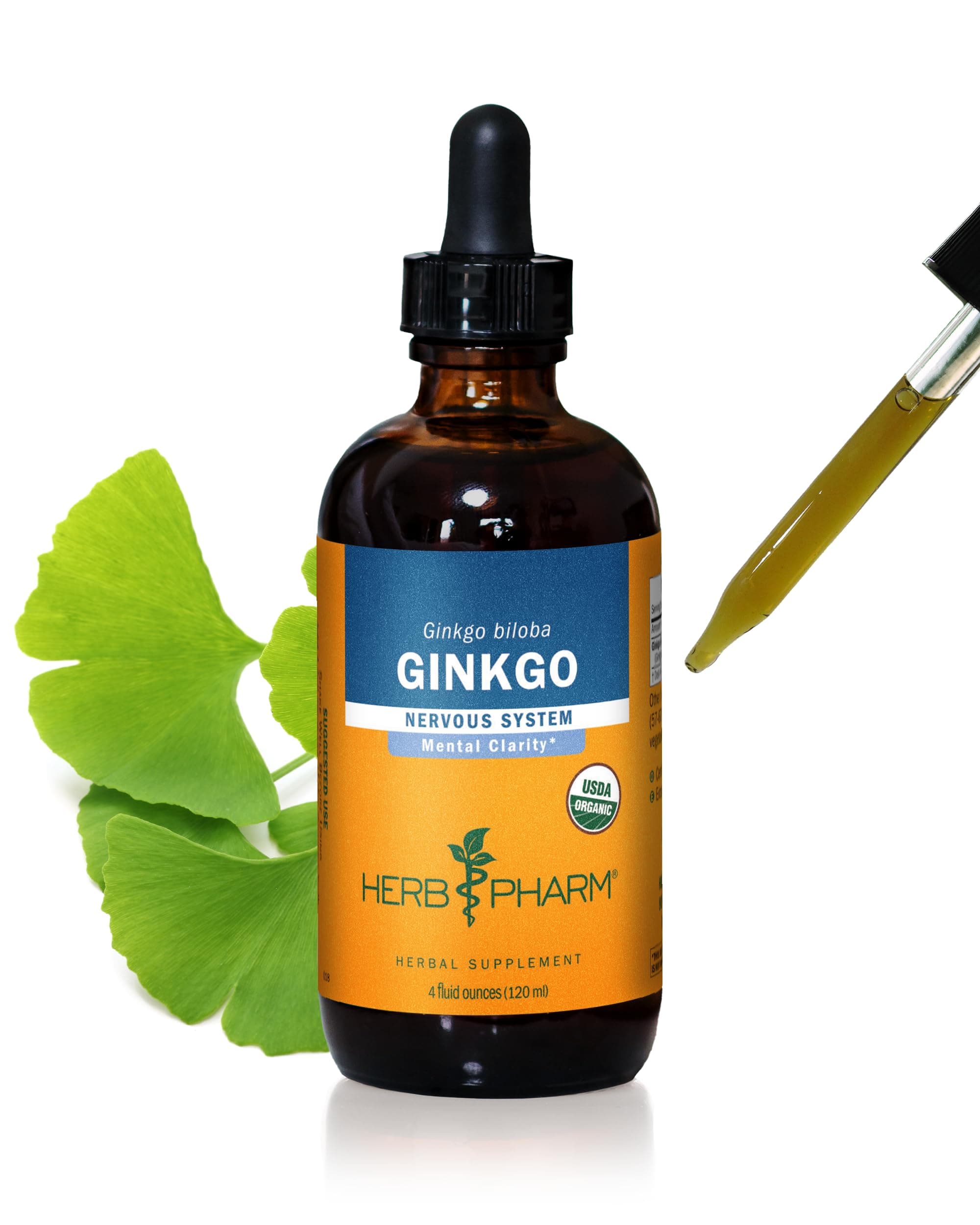 Certified Organic Ginkgo Liquid Extract for Memory and Concentration - 4 Ounce