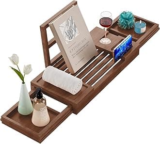 Yirilan Bamboo Bathtub Tray, Expandable Bathroom Tray, Waterproof Tray Caddy, Perfect Bath Caddy for Home Spa, Gift for Loved Ones, Brown