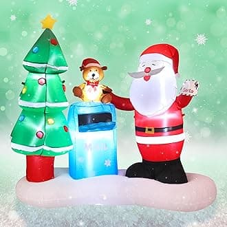 Christmas Inflatable Santa Claus Post Box Christmas Tree Decorations with Lights, Indoor Outdoor Yard Blow up Easter Decoration Holiday Addition