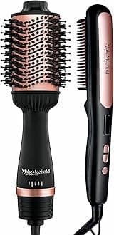 Urban yog Makemeebold 2-In-1 Hot Air Brush & Hair Straightener Brush Combo | Hair Dryer,Volumizer & Electric Comb | 5 Temp Controls,Ceramic Plates,Fast Heating