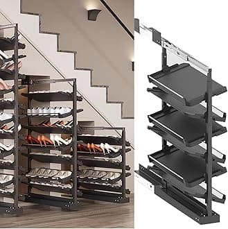 Pull-Out Shoe Rack Organizer for Closet Shoe Cabinet,Adjustable Height Retractable Metal Stackable Shoe Rack, Vertical Shelf Organizer for Small Bedroom Closet, Space Saving Storage, Black(80cm,6 Tier