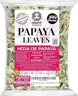 Papaya Leaves -2.6oz, Dried from Fresh Green Leaves, 100% Natural Leaf Tea, Hojas De Papaya, No Additives, Non-GMO, Perfect For Leaf Extract, Dishes, Herbal Tea. by Akshit
