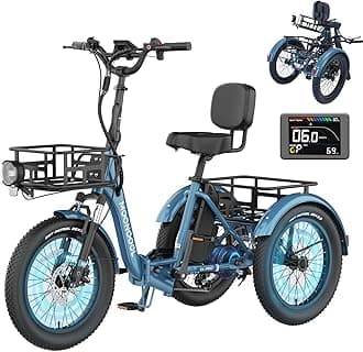 Electric Tricycle for Adults, 750W 48V Folding Electric Trike Peak Power 1500W, 20"x3.0" Fat Tire 3 Wheel Ebike, Aluminum Adult Tricycle with Removable Battery, Rear Differential