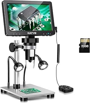 Hayve 7" LCD Digital Microscope, 1200X Magnification for Coin PCB Circuit Repair Soldering, 12MP Camera Sensor Coin Microscope，32GB TF Card，Wired Remote, 10 LED Light, Compatible with Windows/Mac OS