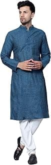 LATEST CHIKANMen's Cotton Regular Textured Long Kurta Full Sleeves - Casual Ethnic Wear�