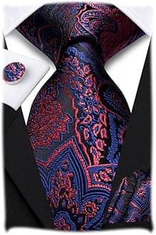 Paisley Floral Ties Set for Men Silk Mens Stripes Necktie Pocket Square Cufflinks Set Formal Business