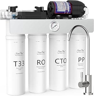 SimPure T1-400UV Tankless Reverse Osmosis System with UV, NSF/ANSI 58 Certified, Under Sink RO Water Filter System 400 GPD, 8 Stage Filtration Near 0 TDS, Built-in Pump, BPA Free, 1.5:1 Pure to Drain