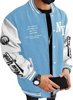 Men's Varsity Jacket Color Block Letter Graphic Long Sleeve Baseball Jacket Bomber Coat