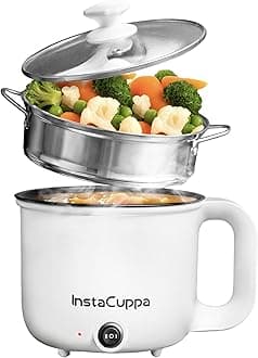 Stainless Steel 3-In-1 1.2Liter Multi Cook Kettle With Steamer, Non-Stick Inner Pot, Adjustable Temperature, Ideal For Boiling Milk, Tea, Coffee, Eggs & Steaming Veggies, 600 Watts, White