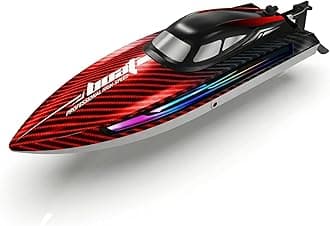30KMH RC Remote Control Boat with 7 LED Light Modes Waterproof Electric Fast Speed Boat for Adults Kids 8-12 Lake Pool Water Play,Self-righting,Demo,Water Cooling,20Mins,Low Battery Alert,2.4Ghz,Red