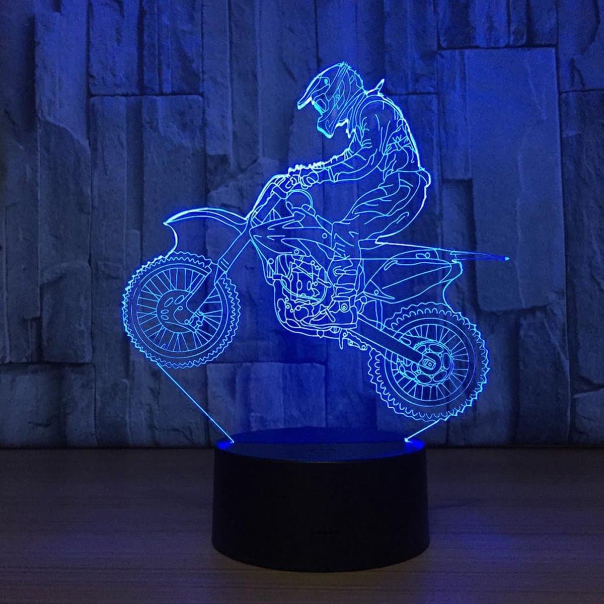 3D LED Illusion Lamp Night Light, KidsPark Optical Bedside Table Night Lights Illuminating Kids Lamp 7 Colour Changing Touch Button 1.5M USB Cable Decoration Desk Lamps, Motocross Bike