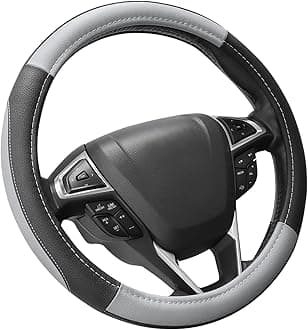 SEG Direct Car Steering Wheel Cover for F-150 Tundra Range Rover 15.5-16 inch, Black and Gray Microfiber Leather