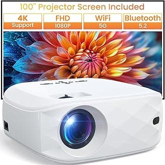 Projector, Projector with WiFi and Bluetooth, [One Step Mirroring]Projector for Phones, 12000L Native 1080P Portable Projector with Screen, Outdoor Movie Projector for Smartphone/HDMI/TV Stick