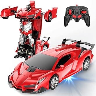 RC Car, Transforming Robot Toy, 2.4Ghz 1:18 Scale Model with One-Button Deformation, 360°Drifting - Red