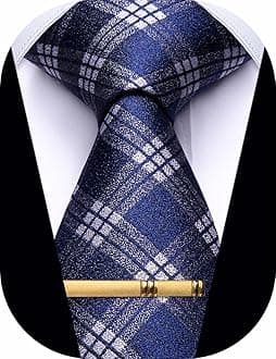 YourTiesMen's Neckties Striped Tie and Plaid Neckties for Men Woven Silk Tie Gold Tie Clip Set
