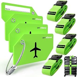 Untethered 4-Pack Luggage Tag Set | Durable Luggage Tags for Suitcases & Travel Bags | Bag Tag & Name ID Identifiers | Suitcase Tags for Easy Luggage Identification