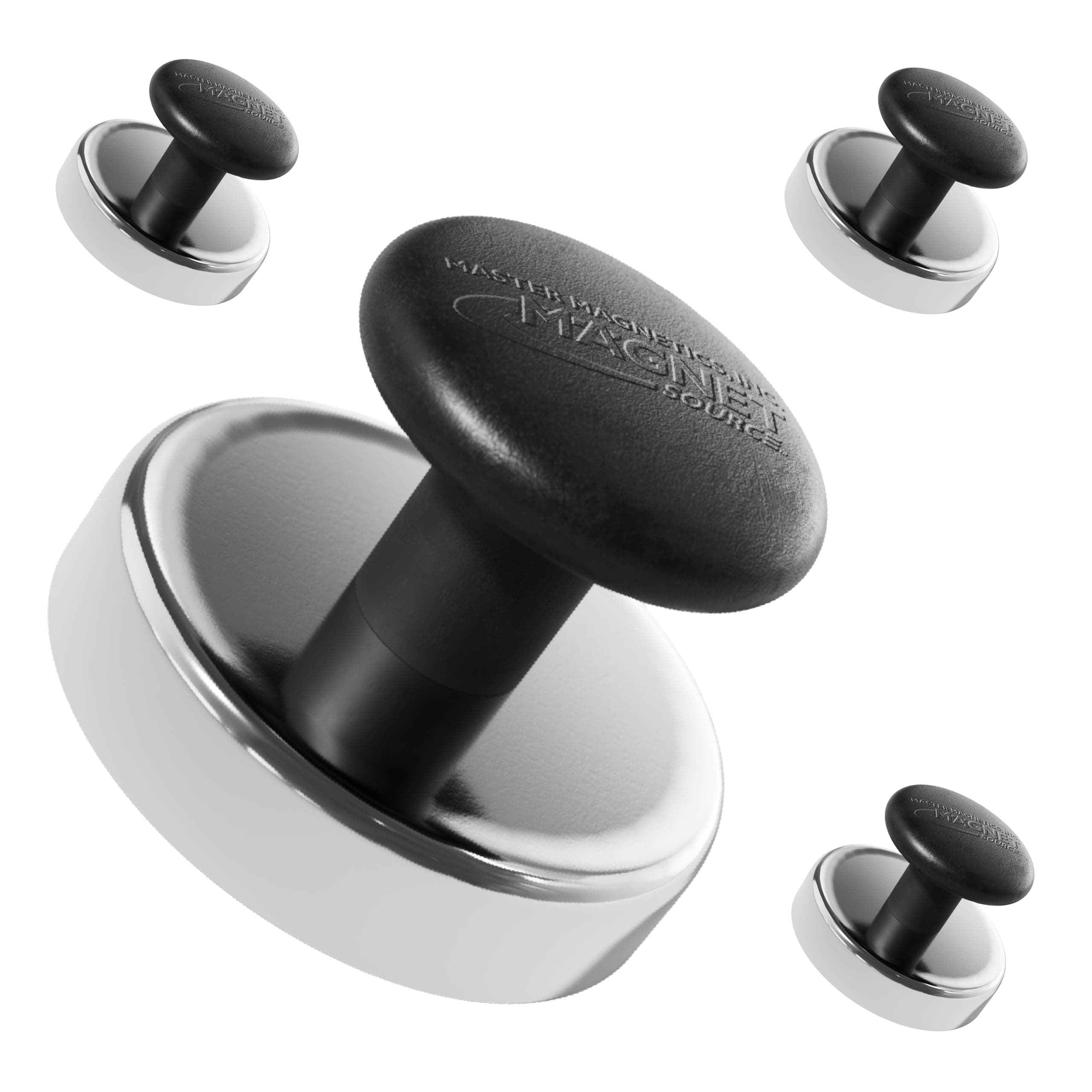 Ceramic Round Base Magnet with Knob Pack - Heavy-Duty Strong Magnets with Knobs for Home and Work - 16 lb Pull Each - Nickel-Plated - 1.43" D - 0.98" H - Chrome - 4-Pack