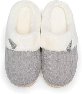 Women's Slip on Fuzzy Slippers Memory Foam House Slippers Outdoor Indoor Warm Plush Bedroom Shoes Scuff with Faux Fur Lining