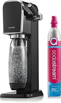 Art Sparkling Water Maker, Retro Design, Quick Connect CO2 system, Includes 60L Gas Cylinder, BPA-Free 1L Bottle, Black
